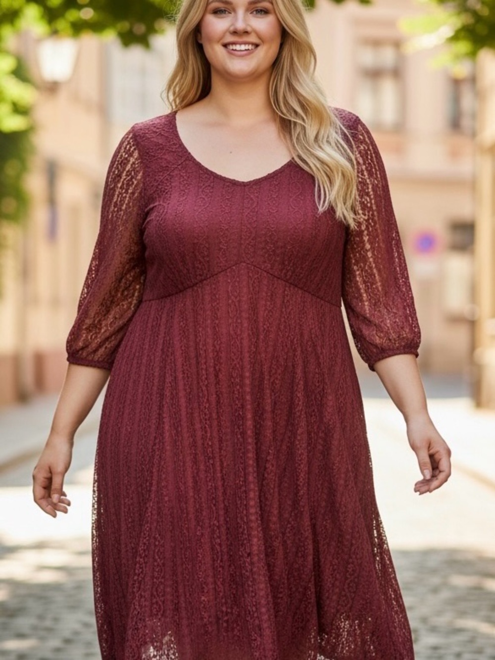 NWT Torrid Burgundy Lace Fit & Flare Dress Size 1X 14/16 Romantic Lace Midi - Picture 4 of 7